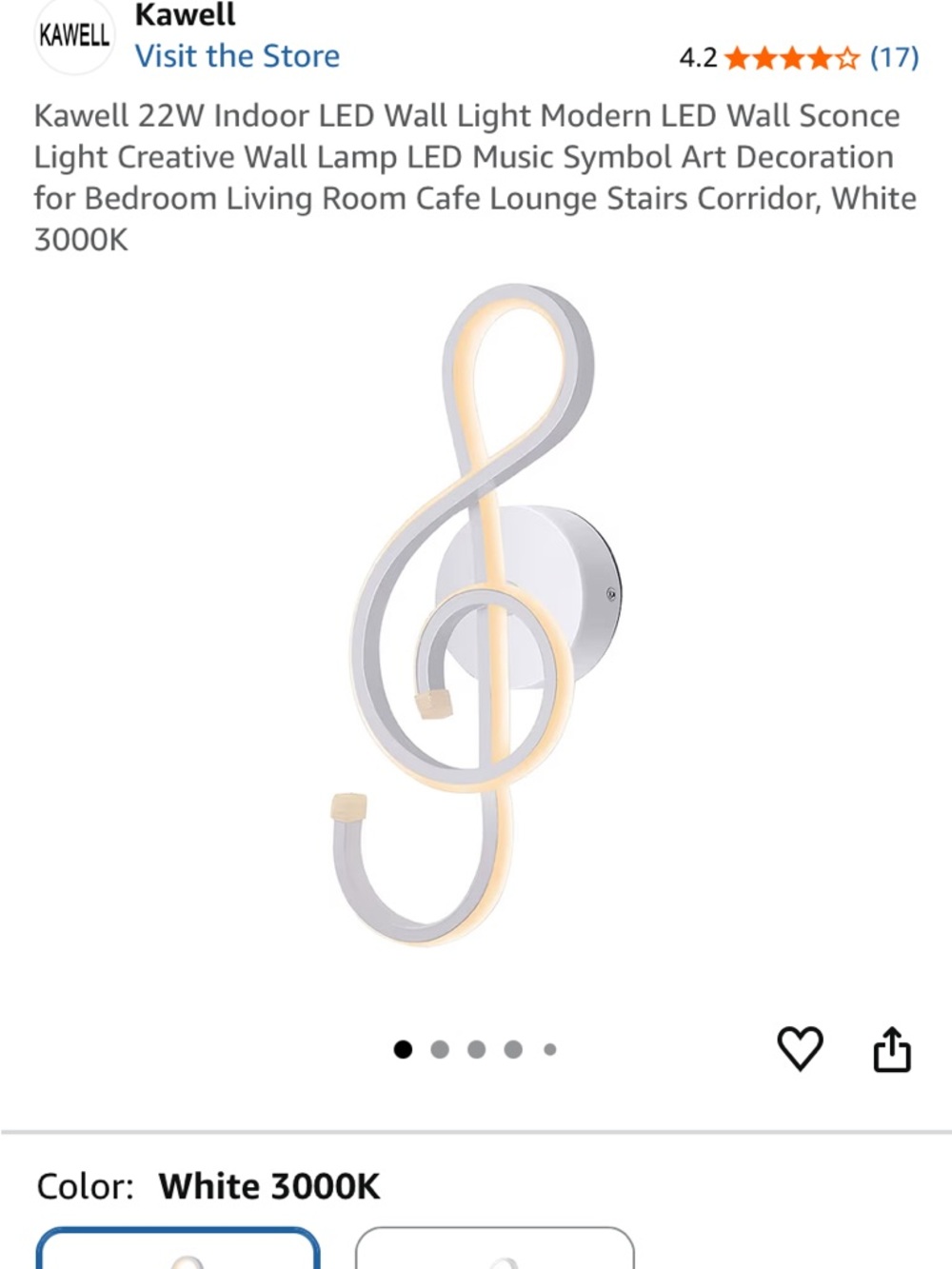 White Treble Clef LED Wall Light
